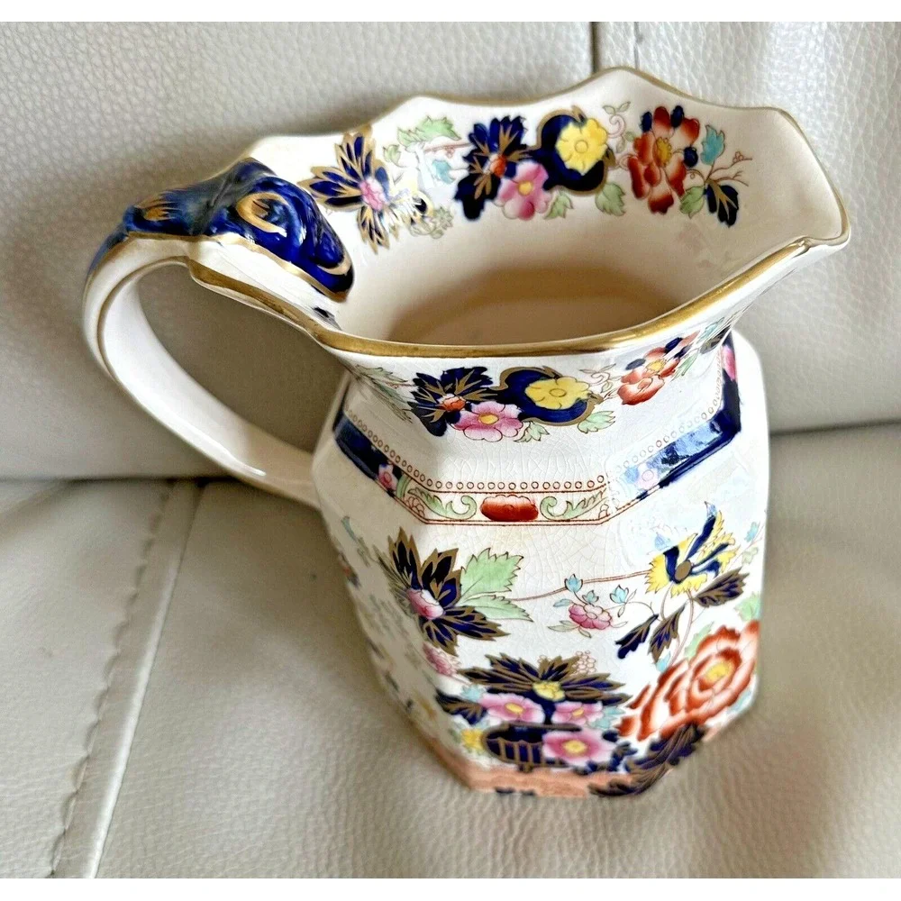ANTIQUE MASON'S IRONSTONE LG JUG HP MANDARIN IMARI PATTERN 24k GOLD TRIM PERFECT